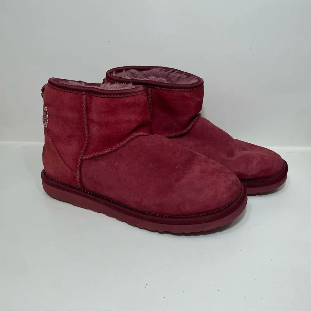 Ugg Maroon Bow Rhinestone Ankle Booties